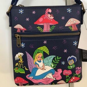 Rare SDCC NWT Navy Blue and Gold Loungefly Alice In Wonderland Crossbody Bag